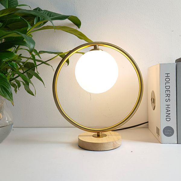 

nordic glass ball wood table lamps bedroom living room decor light study reading desk lamp bedside night lamp gold black lights