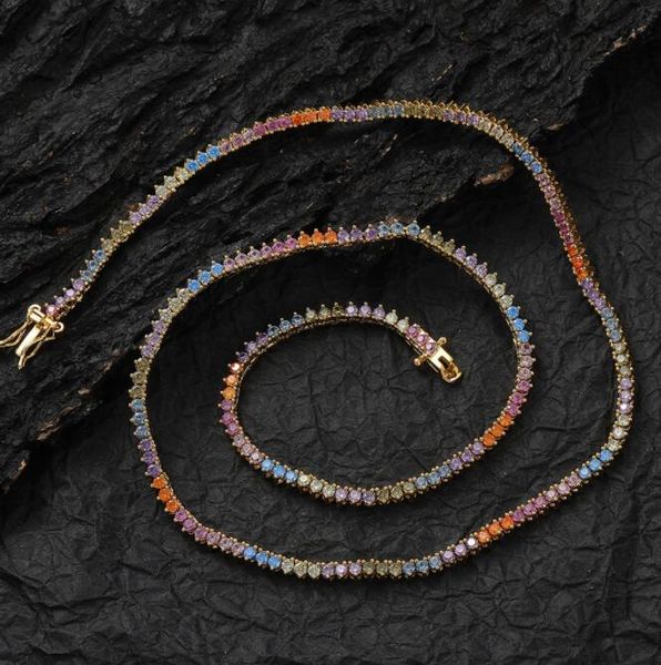 

fashion colorful necklaces 2mm colorful cz tennis chain iced out brass prong setting necklace cubic zircon jewelry, Silver
