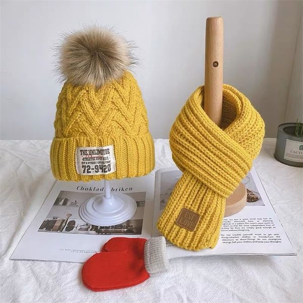 

scarves wraps hats scarves gloves sets three piece children's winter autumn woolen cap for boys and girls warm scarf gloves combination, Red;brown