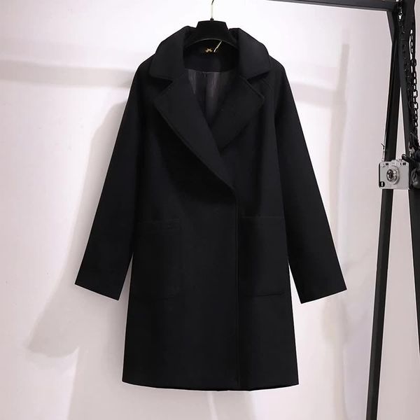 

women s plus size outerwear coats 150kg autumn long sleeve lapel woolen bust 157cm 6xl 7xl 8xl 9xl 10xl loose long casual black 220922