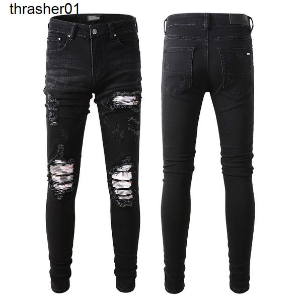 

men's jeans new fashion amirs personalized patch jeans elastic jeans, Blue