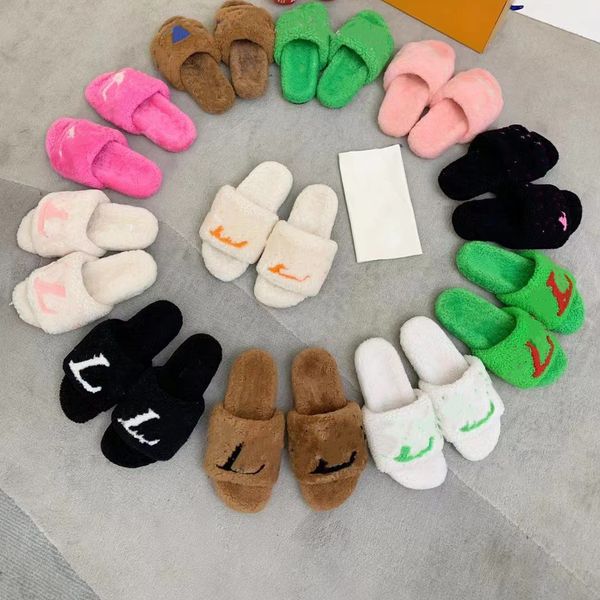 

2022 magnetic flat mule fasion designer ladies rubber leather fur plush slippers summer outdoor sandal green rose pink fuzzy warm womens san, Black