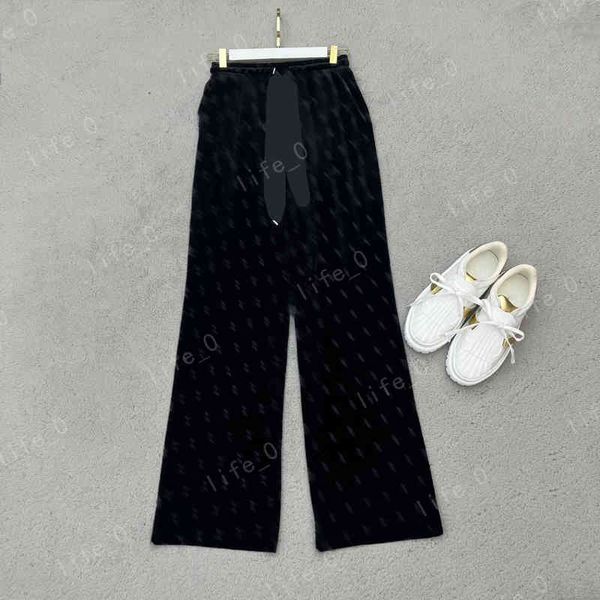 

designer womens pants elastic belt slit casual trousers versatile loose straight trouser fashion women clothes 2 colors, Black;white