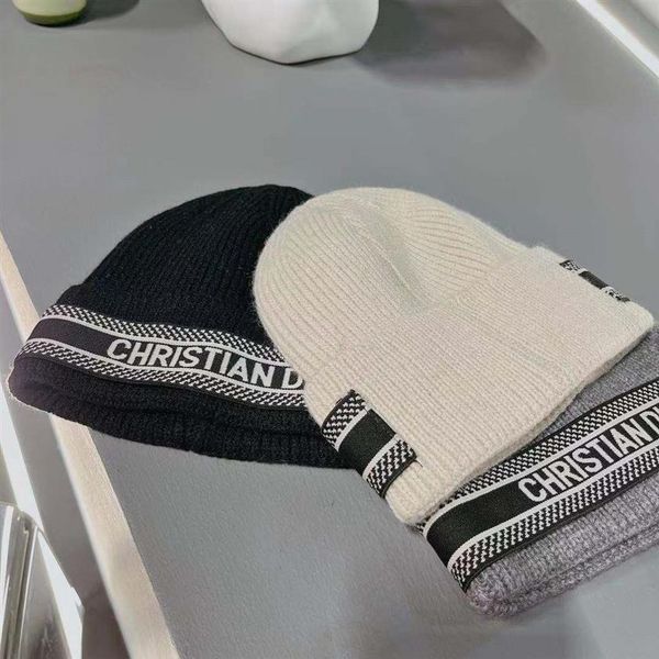

fashion designer knitted beanies with letter winter thick skull caps warm hats for man and women339x, Blue;gray