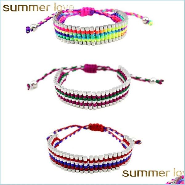 

link chain handmade boho style rope knot bracelet for women ethnic adjustable size colorf braided trendy jewelry wholesale drop deli dhln6, Black
