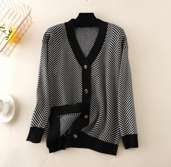 

women cardigan sweater korean chic contrast color ladies knitwear long sleeve v-neck jumper, White;black