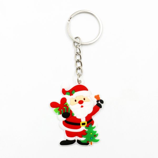 

keychain pvc soft silicone rubber christmas cartoon santa claus snowman elk socks tree gift bag pendant key ring decoration, Silver