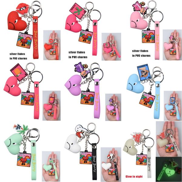 

new design 3d bad bunny keychain silver flakes bright for decoration souvenir gift, White;pink