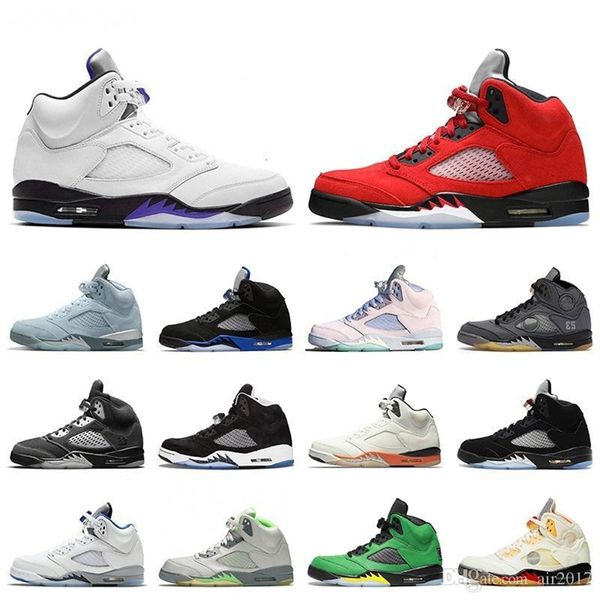 

5s raging red mens basketball shoes sandals jumpman 5 royal alternate grape laney blue white lzj, Black