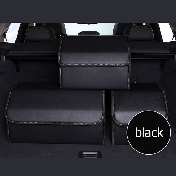 

pure black pu leather car trunk foldable organizer box storage bag auto trash tool bags large cargo storages stowing tidying interior holder