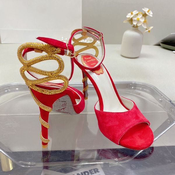 

margot rene caovilla embellished suede sandals snake strass stiletto heel evening shoes for women heeled luxury designers ankle wraparound s, Black