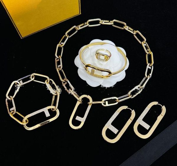 

european and american letter necklace niche design clavicle chain bracelet earrings ring set women, Silver