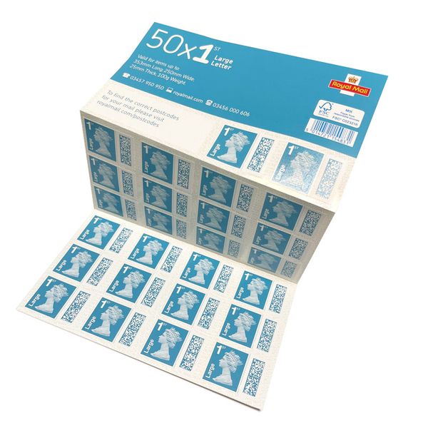 

uk stamps royal first class no bangle large letter size 50x 1st class sheet mail supplies, Black
