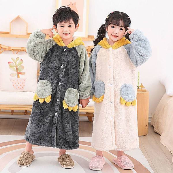 

towels robes winter bathrobe kids sleepwear flannel dinosaur boys girls home wear soft pajamas for girl boy teenage robe baby hoodies 220922