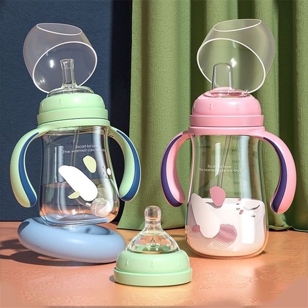 

baby bottles# baby straw bottle with handles feeding bottles antichoke wide mouth caliber straw cup spill proof baby learn drinking bottles