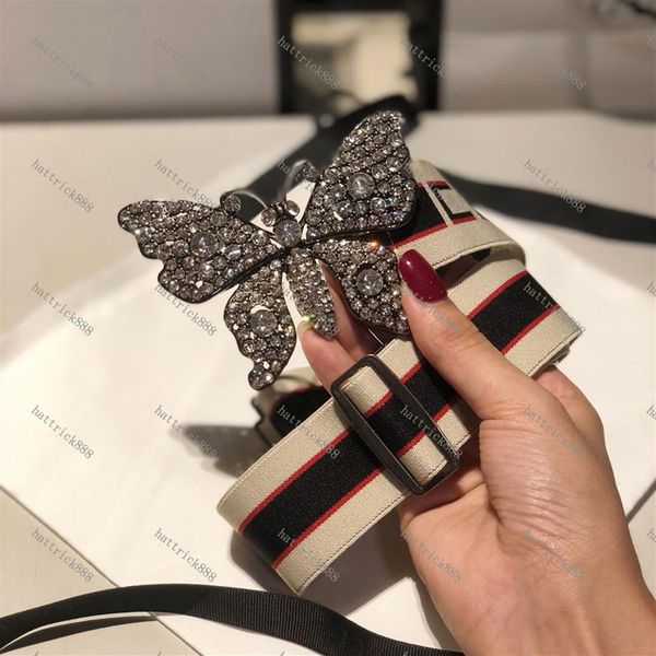 

butterfly buckle fashion belts classic elastic webbing belt for women color bar pattern female dress girdle designer womens strap waist277u, Black;brown