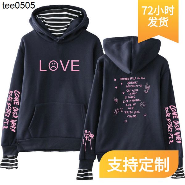 

new singer lil peep two printing graffiti pieces of hoodie personalized fake sweater printed around, Black