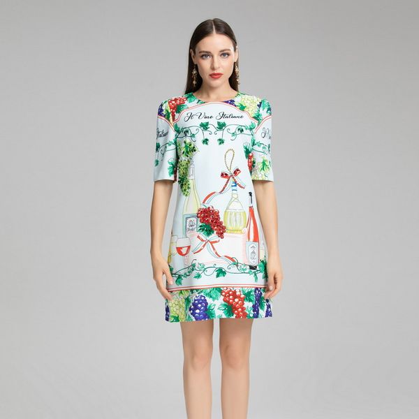 

908 xl 2022 autumn women's runway dress short sleeve crew neck flora print women's sh, Black