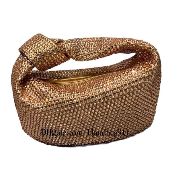 

gold rhinestone sparkling dinner bag totes hand drilling party handbag shining diamond knotted handle clutch letter print baguette fashion w