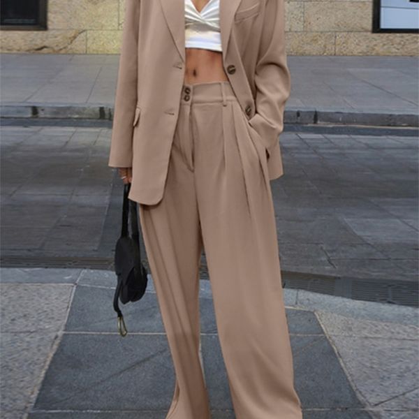 

women's two piece pants zanzea 2pcs elegant women suit blazer sets office thin coat loose trouser suits spring solid long wide leg pan, White