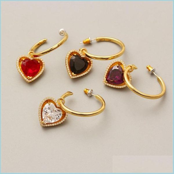 

stud retro love stud earrings diamond-encrusted zircon temperament niche design fashion jewelry luxury earring peach hea dhseller2010 dh6xc, Golden;silver