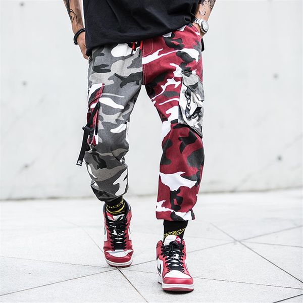 

2018 mens fashion splice joggers pants camo pants cargo men camo mens trousers us size m-xxl234f, Black