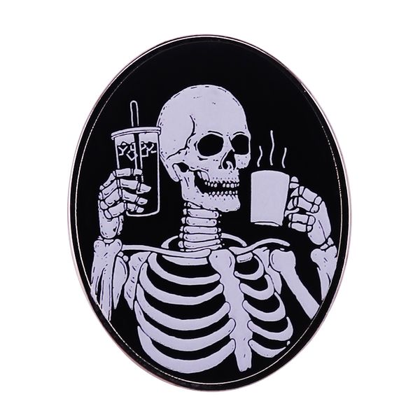 

iced or i love coffee skeleton badge caffeine addict brooch pins gothic art halloween jewelry, Blue
