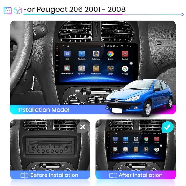

9 inch android car video dvd navigation for peugeot 206 citroen c2 multimedia player hd screen radio fm audio handfree