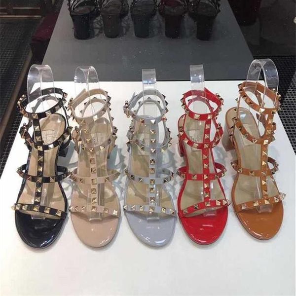 

designer sandals high heels shoes women sandals wedding shoe rock stud calfskin leather summer lady dress party barefoot2722301z231t, Black