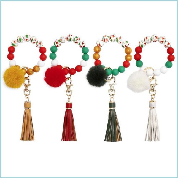 

keychains christmas halloween bracelet keychains with tassel and pomom sile rubber saint skl bracelets car keychain hold dhseller2010 dhdez, Silver