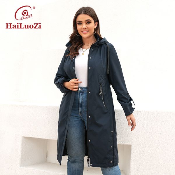 

women s plus size outerwear coats hailuozi spring coat mid length women jacket fashion casual hooded windproof outwear 9722 220922, Black