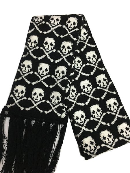 

scarves fashion skull knitted women men winter scarf skeleton party wraps with black fringe 220922, Blue;gray