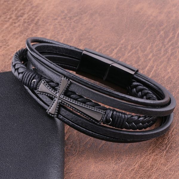 

simple designer bracelets luxury hand braided leather cross stainless steel charm bracelet black rock bracelet men women jewelry nail hallow, Golden;silver