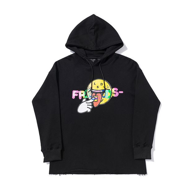 

mens hoodies vloness new designer sweatshirts priting friends smiley face big v sweater loose hoodie destroys womens hoodies, Black