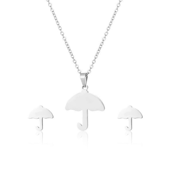 

simple umbrella charms earrings set stainless steel tiny umbrella protection pendant necklace jewelry accessories, Bronze;silver