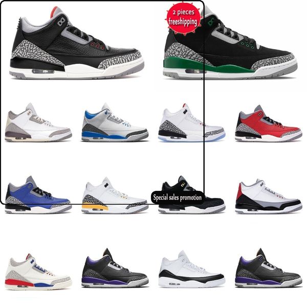 

2022 new 3 men basketball shoes 3s black cement racer blue fire cardinal red court purple cool grey unc laser orange katrina pine green mens