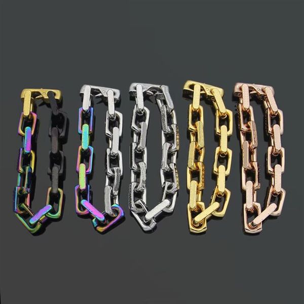 

europe america fashion style men titanium steel carving four leaf flower v letter 18k plated gold thick links chain bracelets 4 co282d, Black