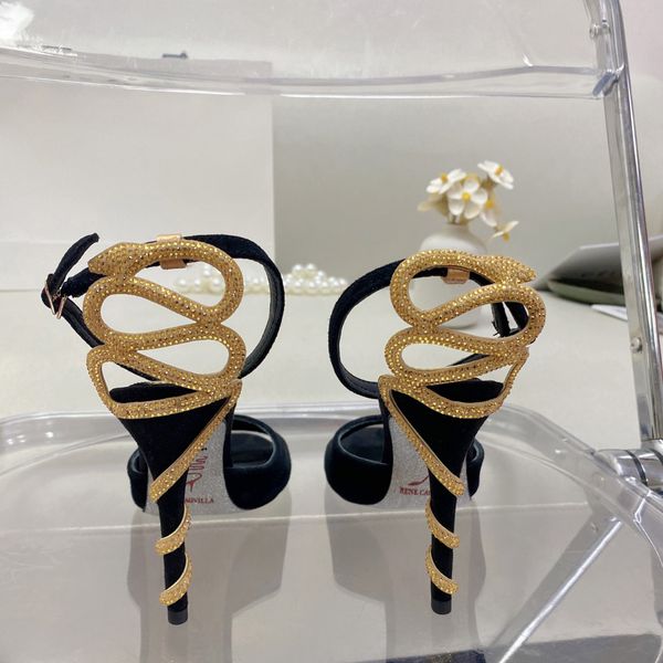 

margot rene caovilla embellished suede sandals snake strass stiletto heel evening shoes for women heeled luxury designer ankle wraparound yz