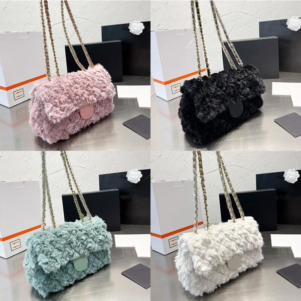 

classic desiger womens white bag cover pink woolen cloth chain bags sky blue single shoulder bag exquisite hardware fashion texture