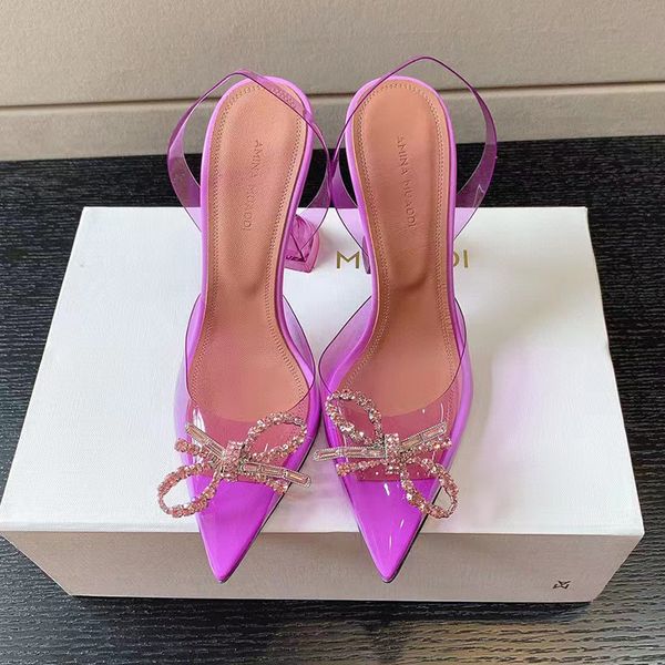 

sandals luxury designer dress shoes bowknot crystal diamond decoration transparent pvc wine cup heels, Black