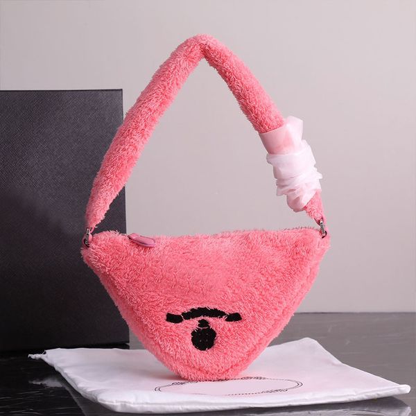

axillary clutch bags hobos shoulder bag plush handbag fur underarm wallet soft plain zipper closure fashion embroidery letters nylon handle