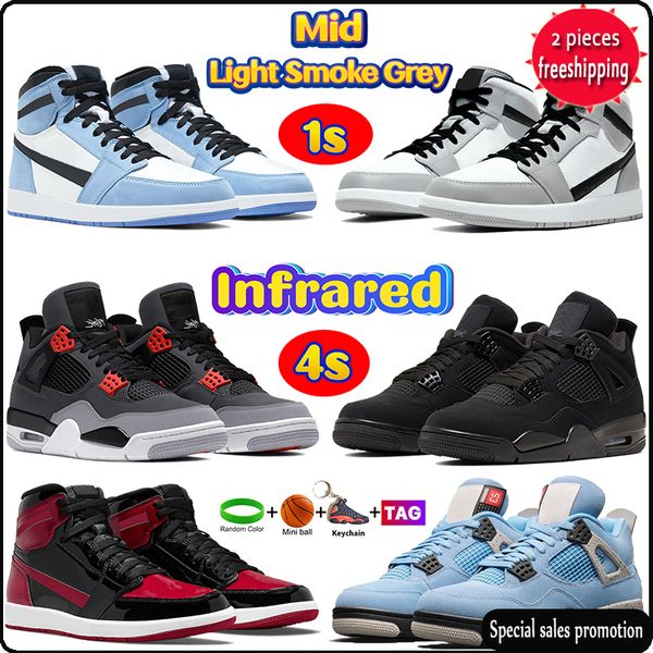 

2022 designer 1 4 high basketball shoes university blue bred patent unc royal chicago toe 1s 4s mid light smoke grey infrared black cat red