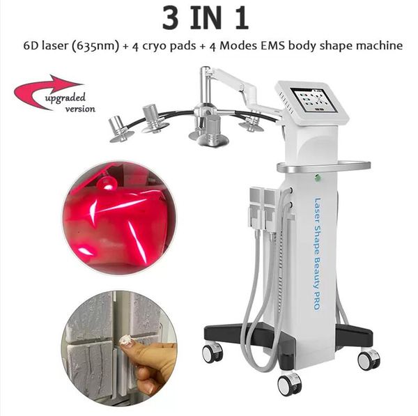 

clinic use 6d lipolaser slimming machine ems cryo pads slim fat removal diode laser 635nm red weight loss cavitation body shape skintighten