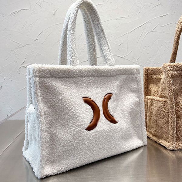 

lamb wool tote bag women handbag shopping handbags bags purse leather letters winter vintage letter plush side pocket large capacity street