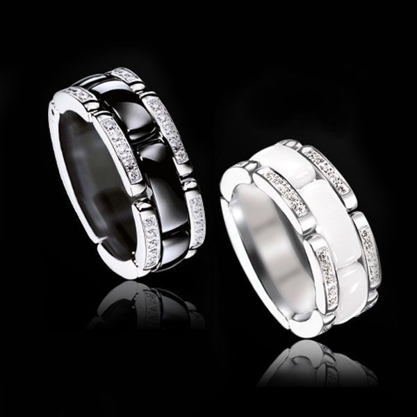 

wedding rings fashion ring jewelry personality bracelet wide version single row diamond black and white ceramic shape 221130, Slivery;golden