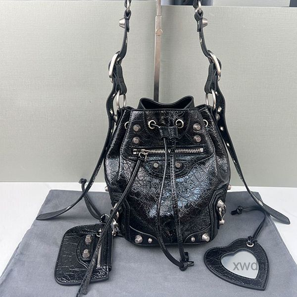 

evening bags bucket motorcycle bag le cagole handbags purse drawstring tote bags genuine leather detachable zip inner pocket women crossbod