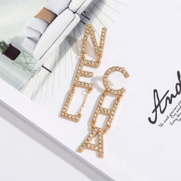 

c&j luxury cha 18k gold plated geometric letter rhintone stud earrings336g, Golden;silver