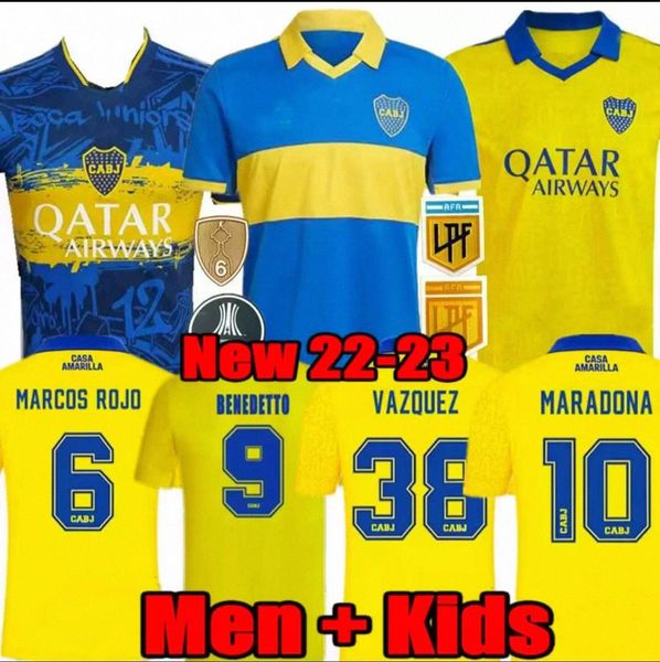

benedetto 2022 2023 boca juniors soccer jersey fans player villa salvio men kids salvio camisa de futebol 22 23 football shirt tevez carlito, Black;yellow