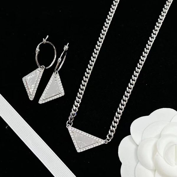 

korean multi-style alphabet necklace simple clavicle chain earrings ring set women, Silver