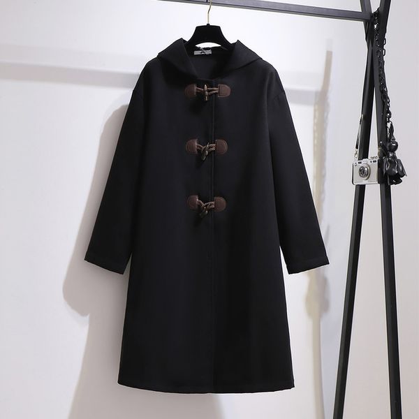 

women s plus size outerwear coats 150kg autumn winter double sided woolen bust 156cm 6xl 7xl 8xl 9xl 10xl long horn buttoned 220922, Black